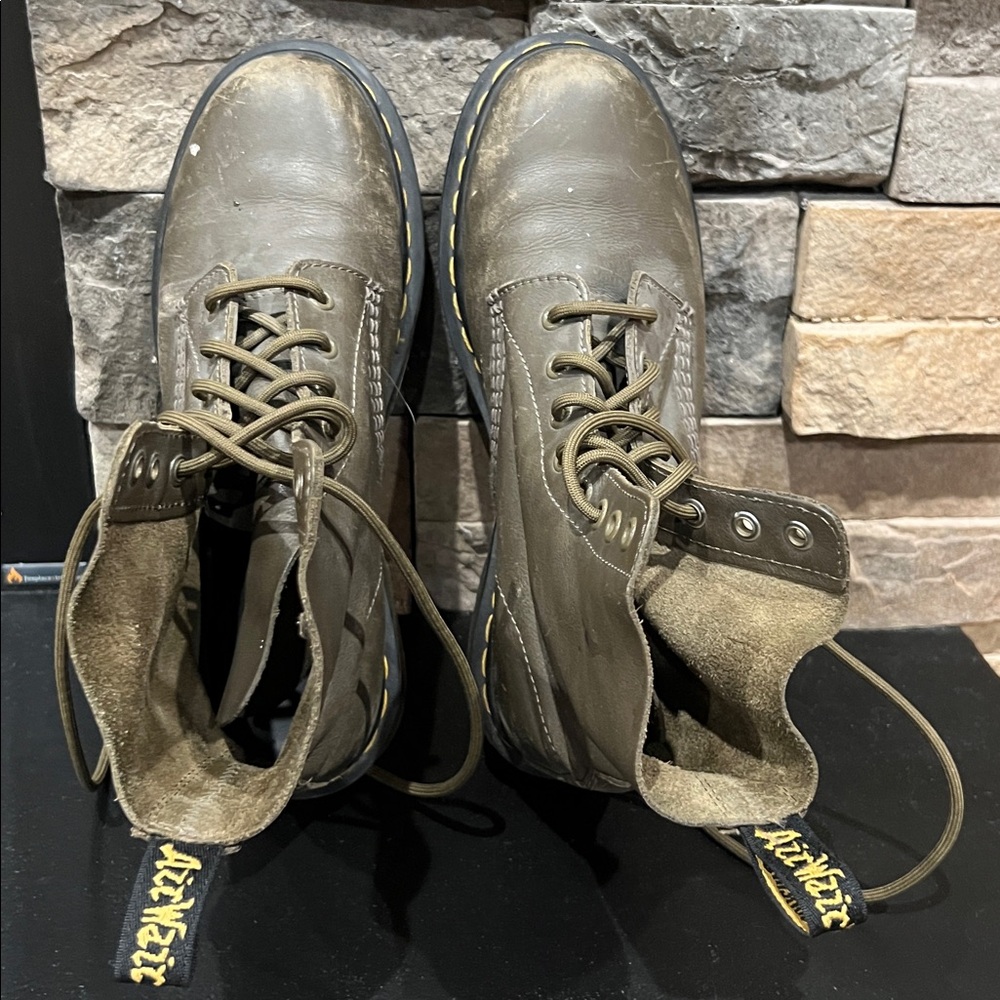 Dr. Martens Olive Leather Boots